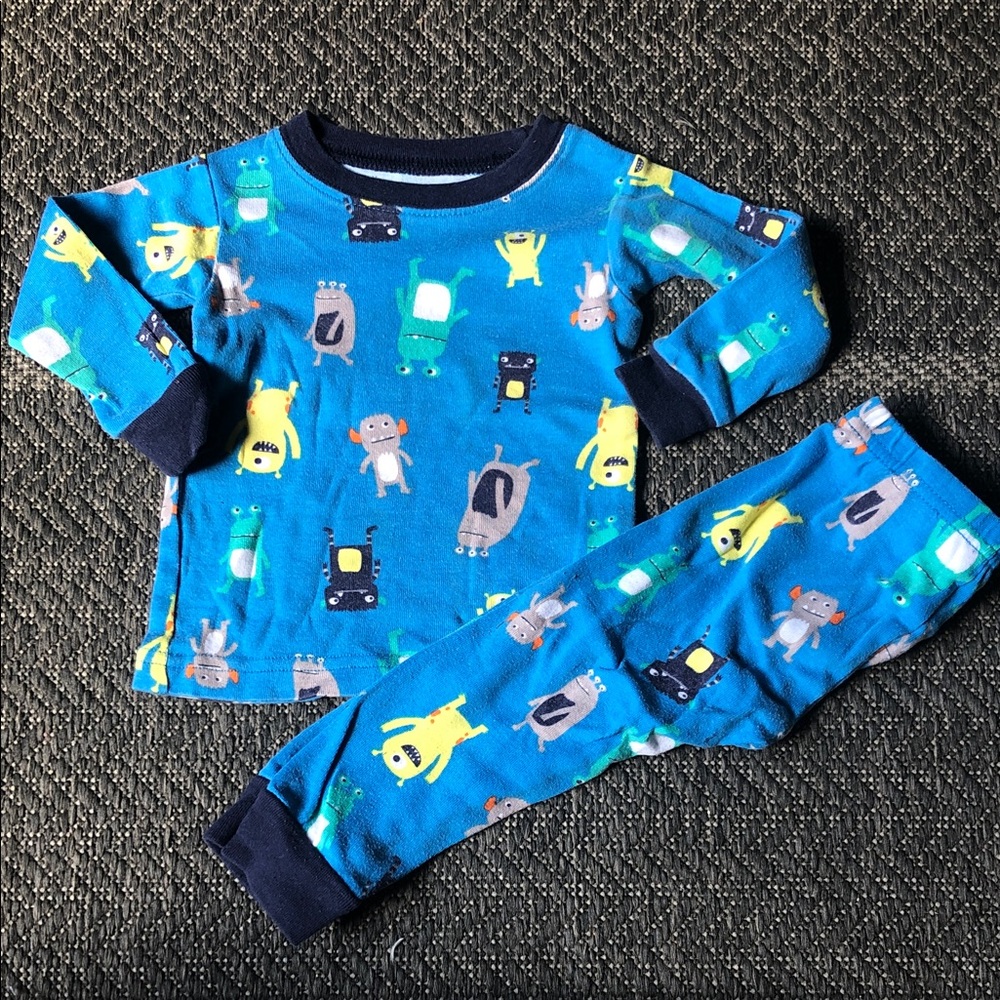 Carter's Bright Blue Monster Pajama Set with Navy Trim